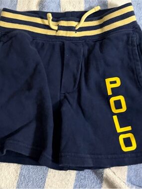 Polo by Ralph Lauren Size 3t  Navy Shorts with Yellow Logo and Stripe Waistband